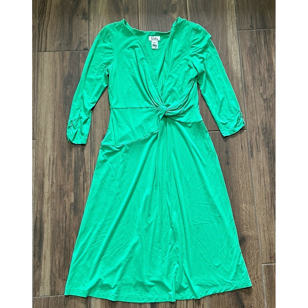 Lilly Pulitzer Green Twist Front V-Neck‎ A-Line Jersey Dress Womens Large